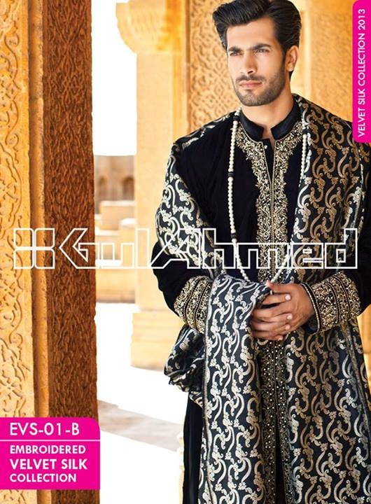 Gul Ahmed Embroidered Velvet and Silk Coats For Men 2014 (1)