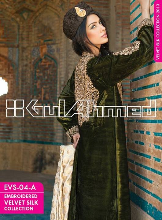 Gul Ahmed Embroidered Velvet and Silk coats for Women 2014 (10)