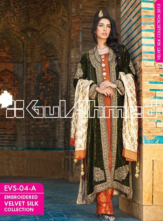 Gul Ahmed Embroidered Velvet and Silk coats for Women 2014 (12)