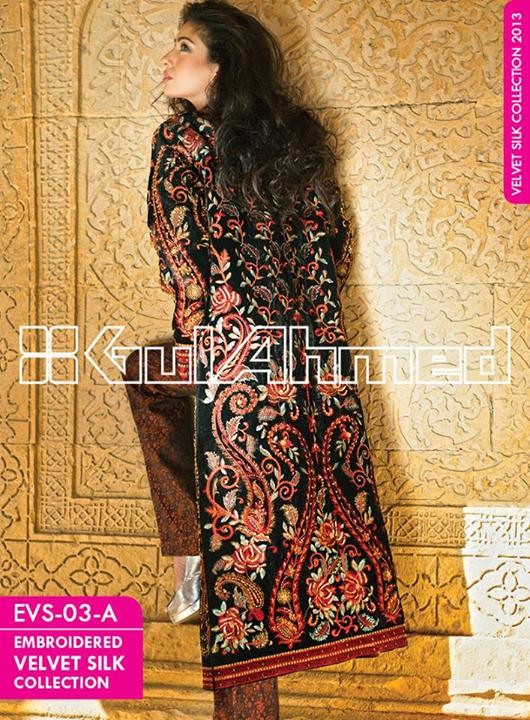 Gul Ahmed Embroidered Velvet and Silk coats for Women 2014 (2)