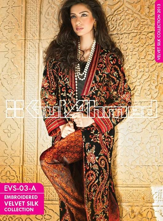 Gul Ahmed Embroidered Velvet and Silk coats for Women 2014 (6)