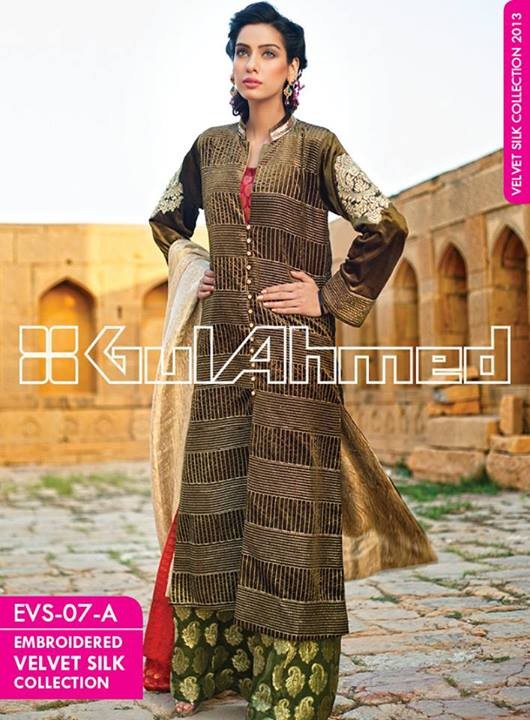 Gul Ahmed Embroidered Velvet and Silk coats for Women 2014 (7)