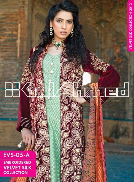 Gul Ahmed Embroidered Velvet and Silk coats for Women 2014 (9)