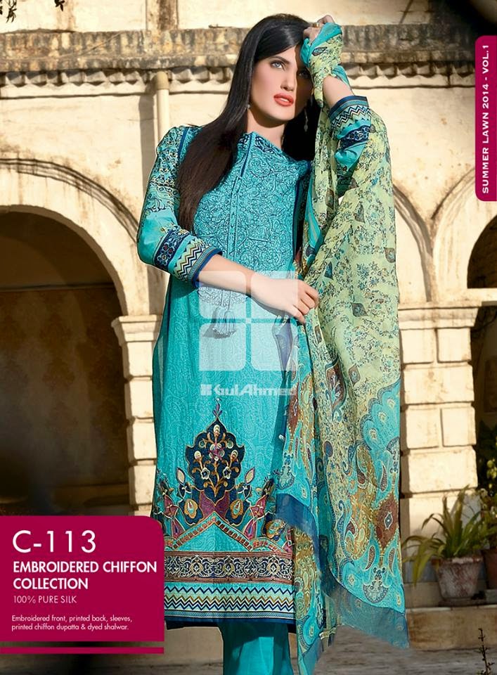 Gul Ahmed Latest Summer Eid Wear Formal Chiffon Dresses Collection for Women 2014 (6)