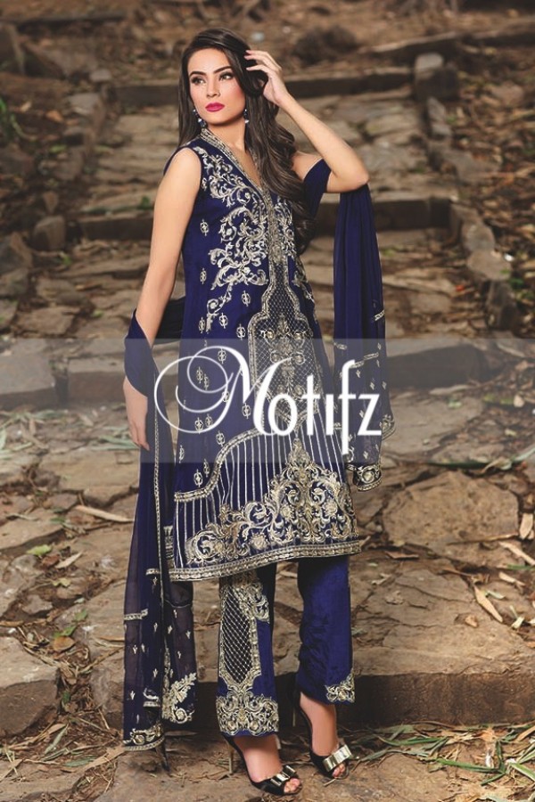 Motifz Embroidered Crinkle Chiffon Dresses Best Eid Collection 2016-2017 (1)