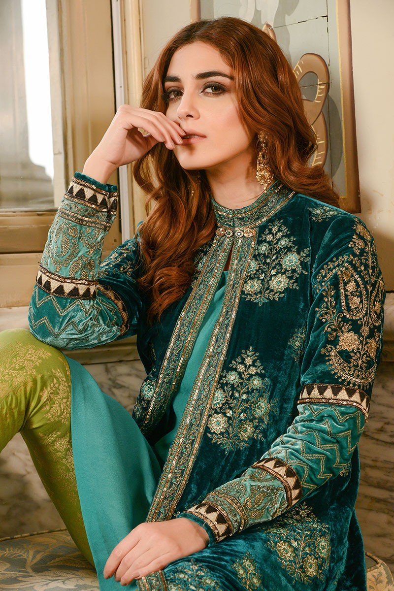 Pakistani Maria B Elan 2018 Latest Embroidered Winter Collection Shalwar Kameez 