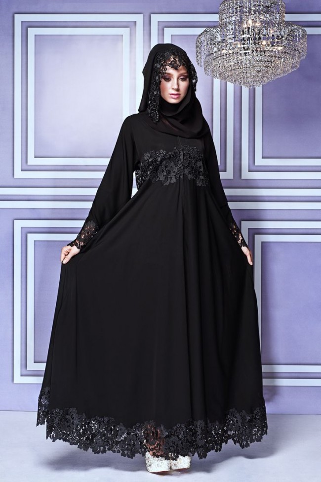 Fancy Lace Embroidered Abaya Designs Latest Collection 