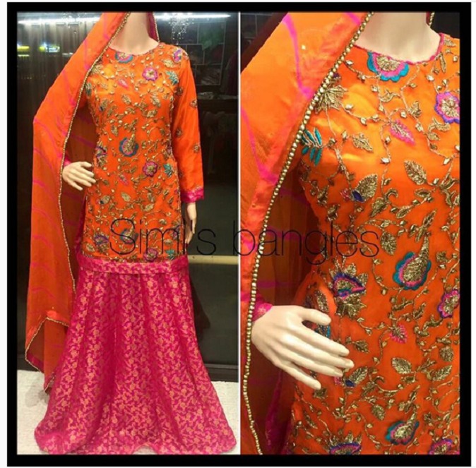 Latest Mehndi Lehenga & Sharara Dresses Designs 2016-2017 (2)