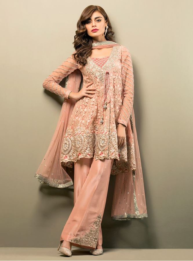 Latest Pakistani Short Frocks Peplum Tops with bell bottoms (2)