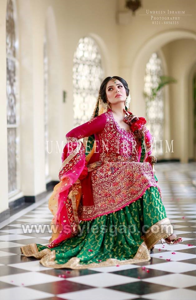 shocking pink and green dress