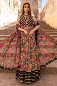 same printed long frock dress with dupatta