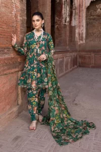 floral green same printed three piece dress