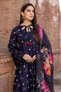 navy blue same printed dress with beautiful neckline