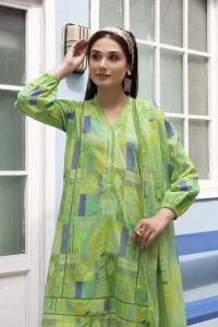 green geometrical pattern same printed shirt trouser with dupatta