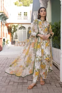 white yellow contrast same printed shirt trouser dupatta