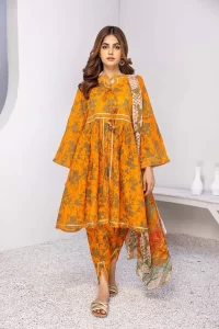 mustard yellow same printed peplum frock 3 piece
