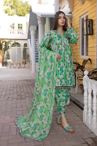 green same to same printed three piece dress