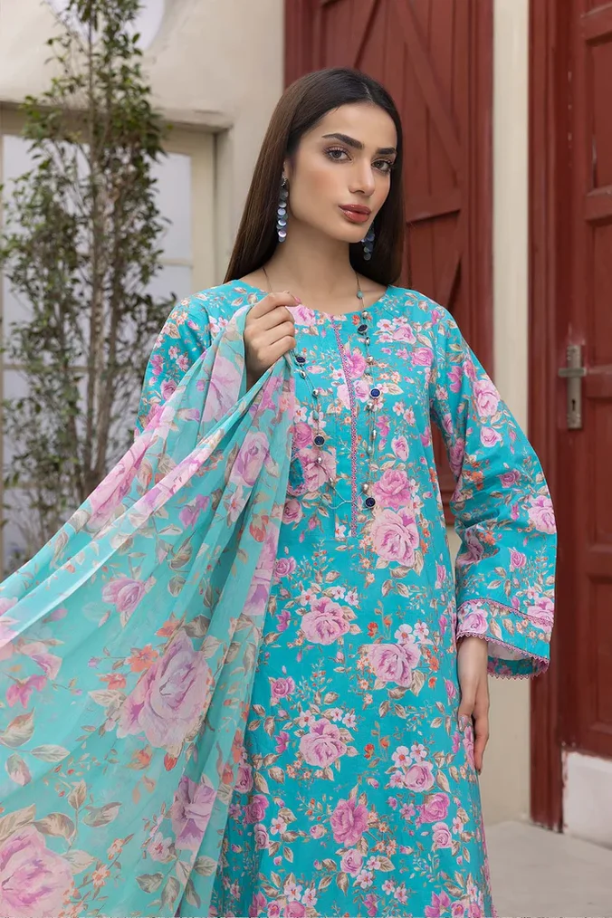Sky blue floral Latest Same Printed Shalwar Kameez Suit