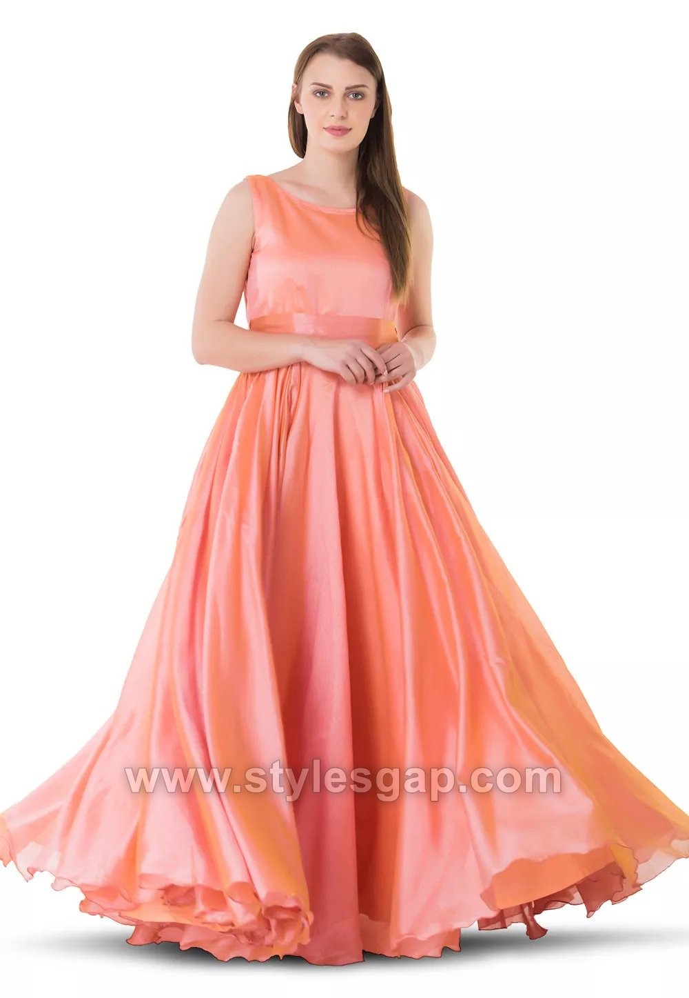 peach colour long frocks