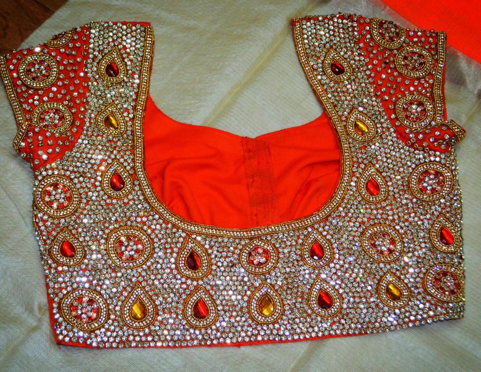 Kundan Work- Top 5 Most Popular Embroidered Sarees Blouses Trends for Women (2)