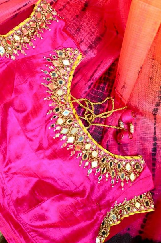 Mirror Work0Top 5 Most Popular Embroidered Sarees Blouses Trends for Women (4)