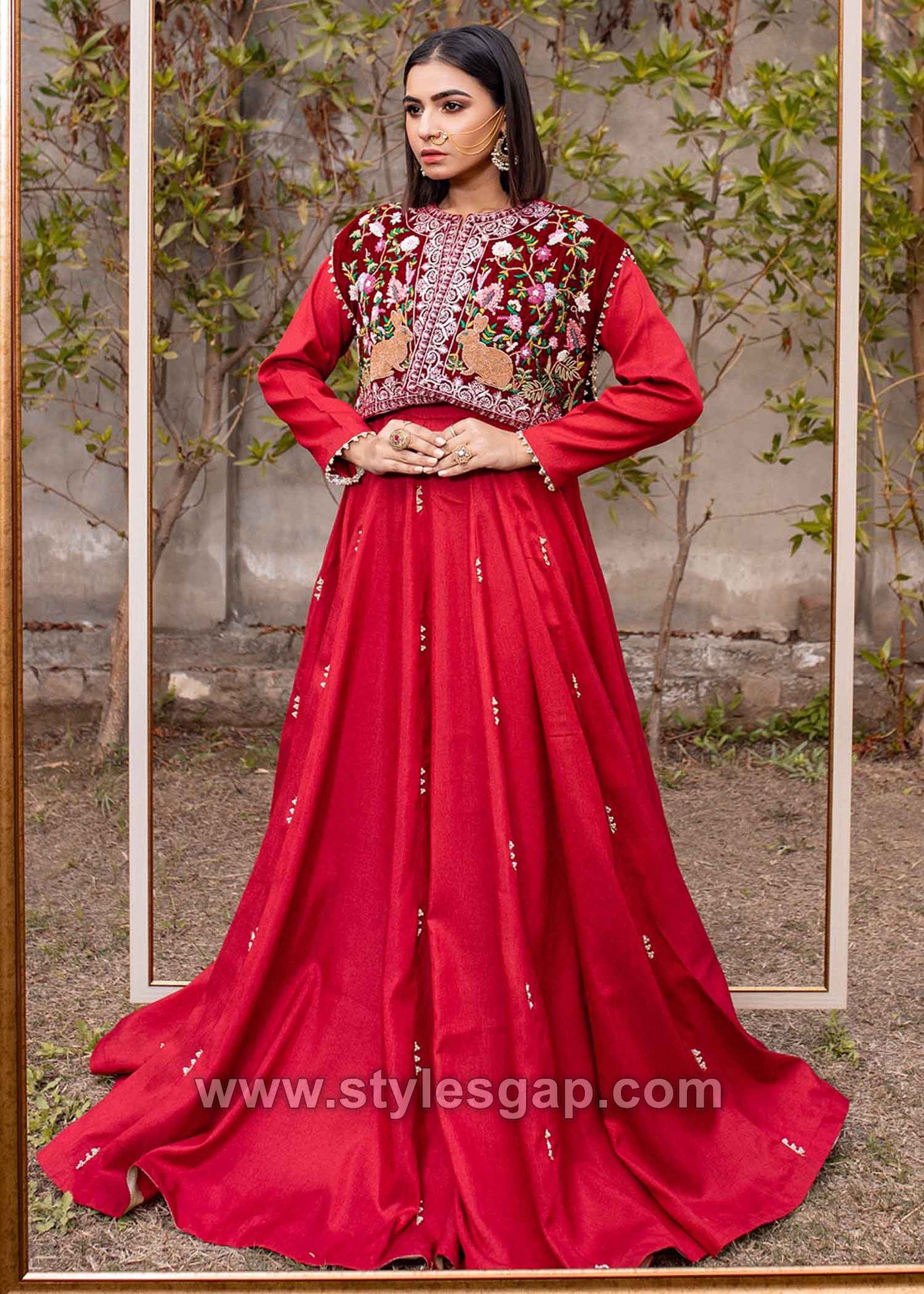 Coral color anarkali suit – Panache Haute Couture