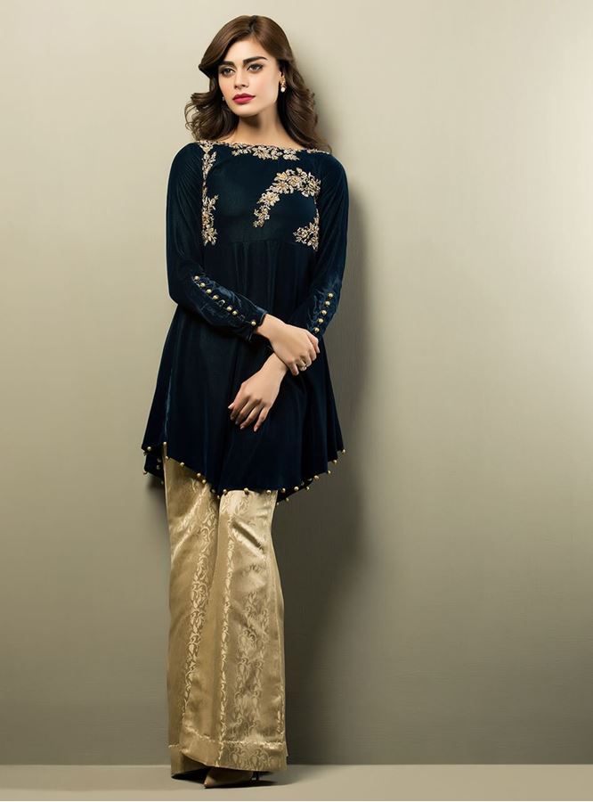 Latest Pakistani Short Frocks Peplum Tops with bell bottoms (1