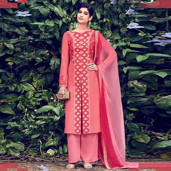 Pink Embroidered Palazzo Salwar Suits