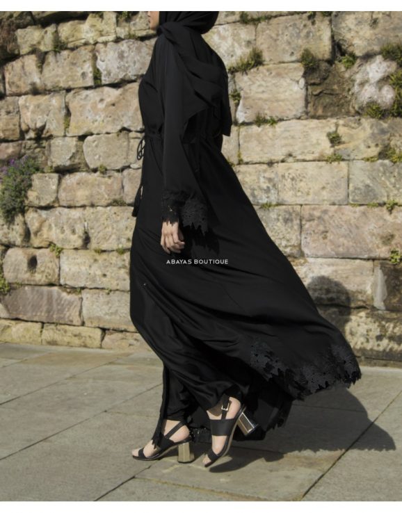 black open abaya with lace