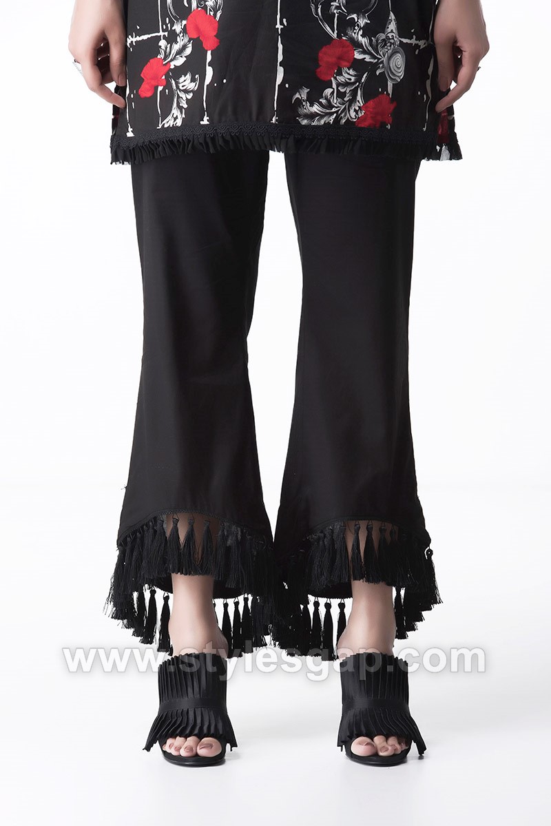 Black Bell Bottom Trouser with Lace  Bottom  zarnabsaad