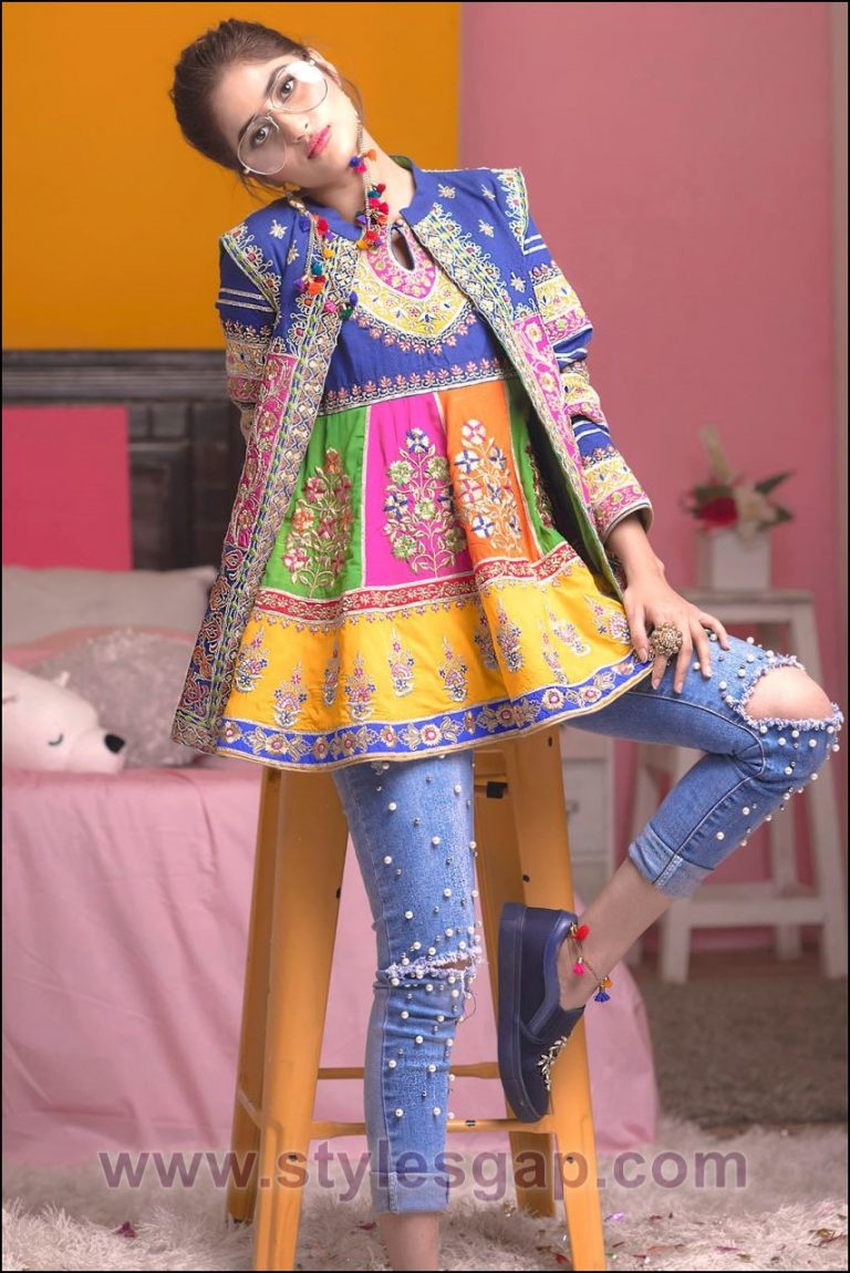 jeans with short frock