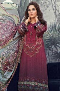 Maroon linen shirt with chiffon dupatta