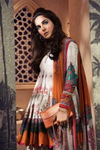 White Multi colored linen peplum top with chiffon dupatta