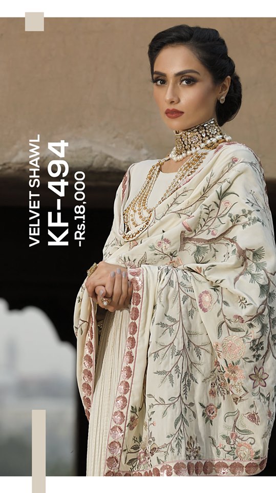 white heavy embroidered velvet shawl