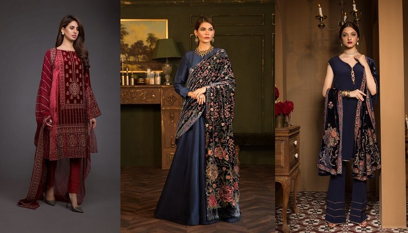 Bareeze Luxury Winter Embroidered Dresses Shawls Designs