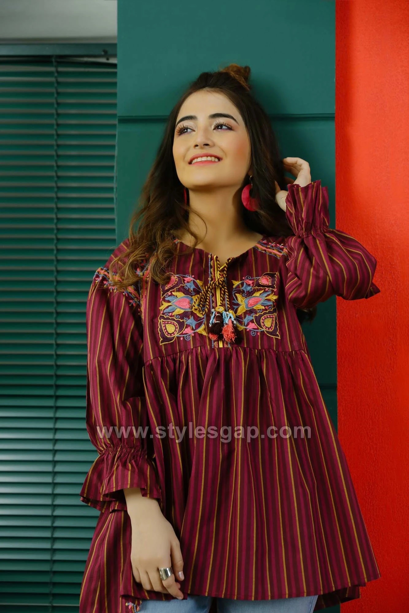 Buy Yellow Designer Embroidered Party Wear Maslin Kurti | Cotton Kurtis