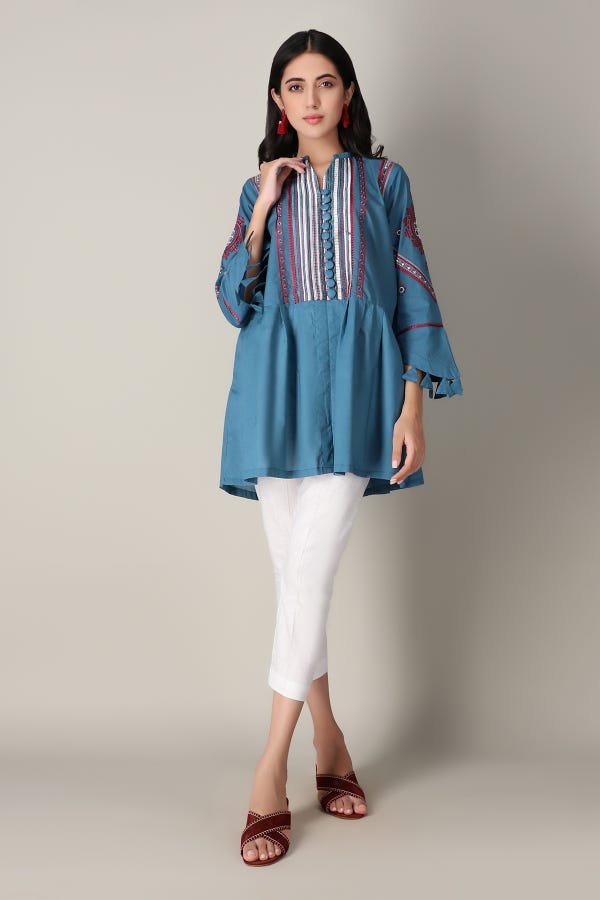 Khadi Designer Kurti (Yellow, Blue) | eWe