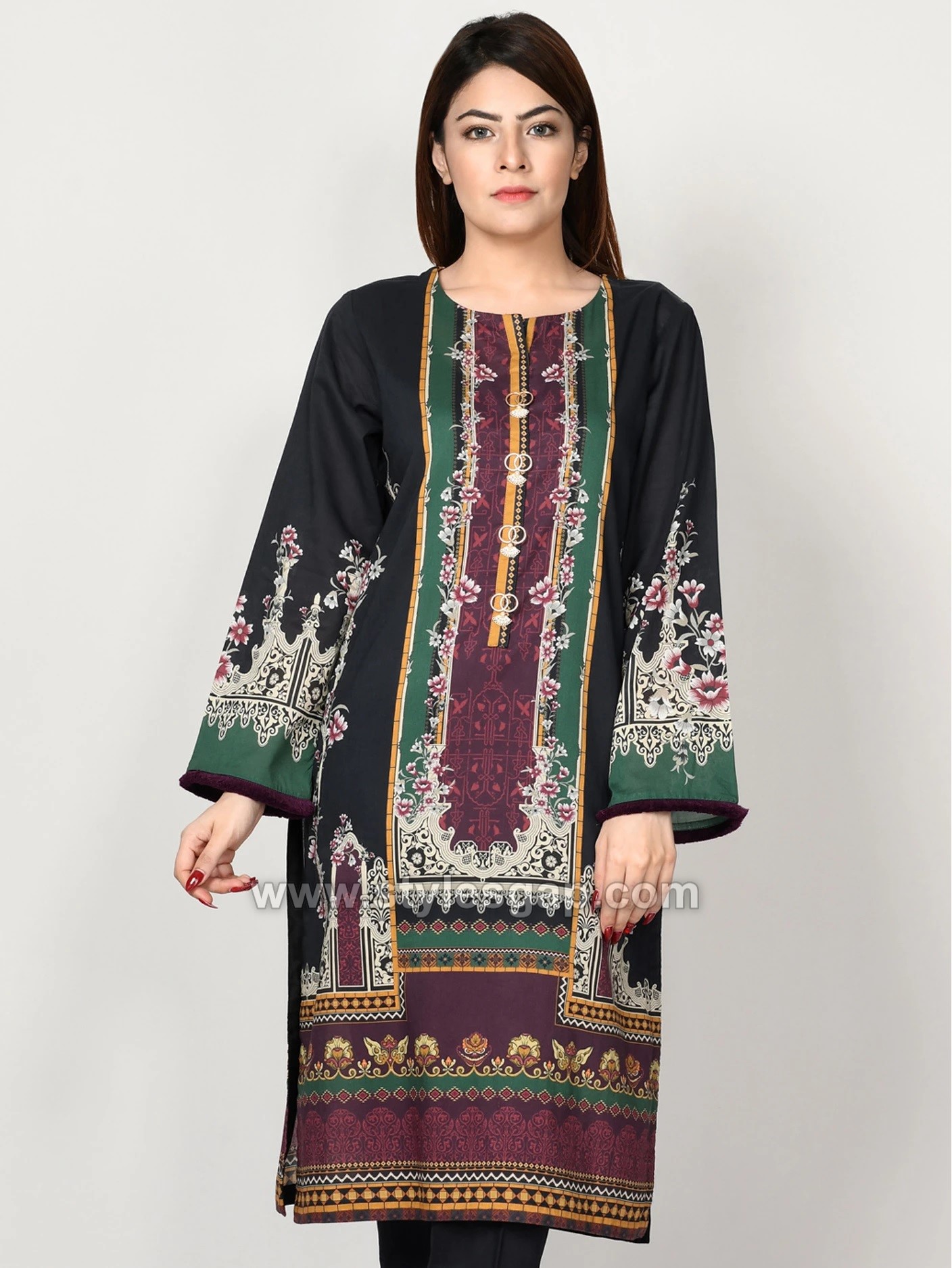 19-01-Cotton Silk Collar Necked Shirt Kurti-Black-19-01-015 – Colours Trendz