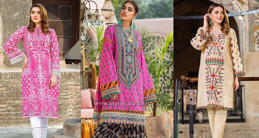 latest summer lawn Printed Embroidered Kurtas & stitching styles