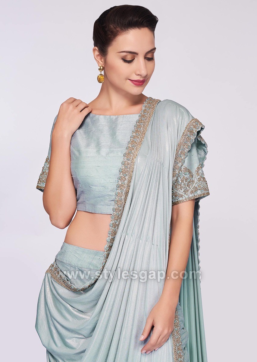 mint blue saree with pant - Lateswt pant saree designs and styles (1 ...