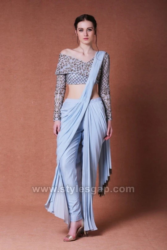 Pant Saree Style: 26 Ideas On How to Wear Pants Style Saree? | Saree  wearing styles, Saree styles, Pant saree