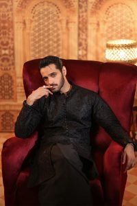 latest men black color front open heavy menswear kurta shalwar