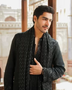 Embroidered Raw Silk Kurta Trouser with Shawl best for men wedding dress, mehndi/ dholki functions