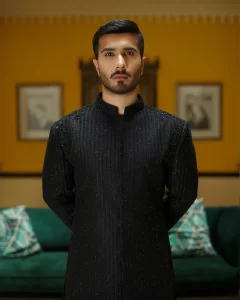 men fancy black sherwani design