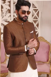 brown color jacquard princecoat