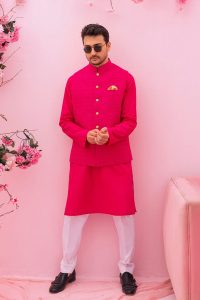 same design pink color waistcoat and kurta