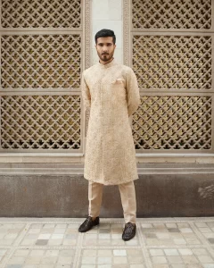 off white color men wedding sherwani dress
