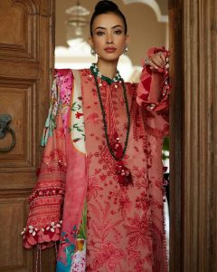 carrot orange color elan lawn dress