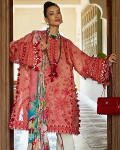 carrot red color elan lawn dress