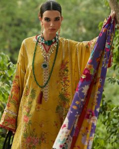 yellow and white lawn suit with digital printed dupatta